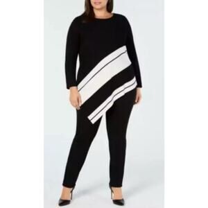 Alfani Plus Size 3XL Asymmetrical Hem Striped Sweater Black $76 Black White
